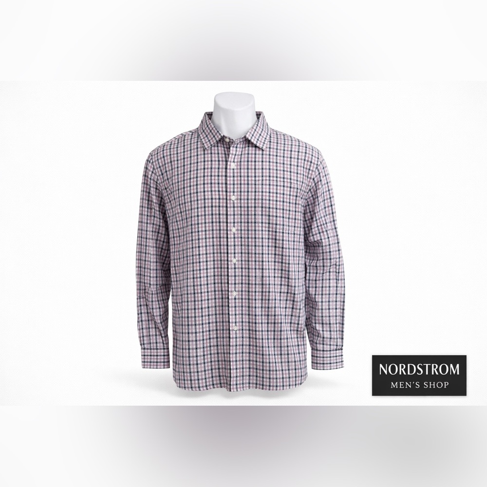 Nordstrom Men's Plaid Button Down Shirt - Blue and Pink 18.5 x 36-37